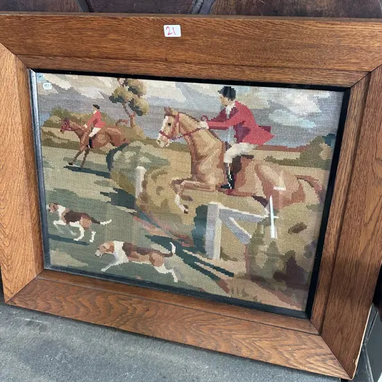 Oak framed hunting scene tapestry