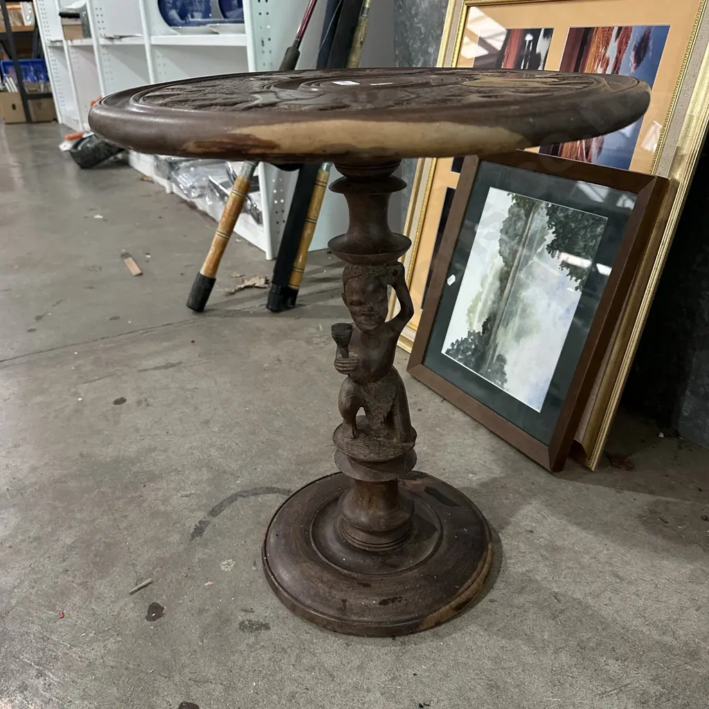carved hardwood side table Image 1++