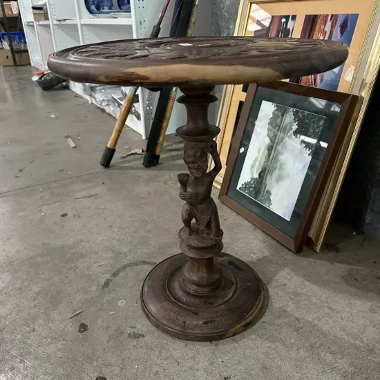 carved hardwood side table