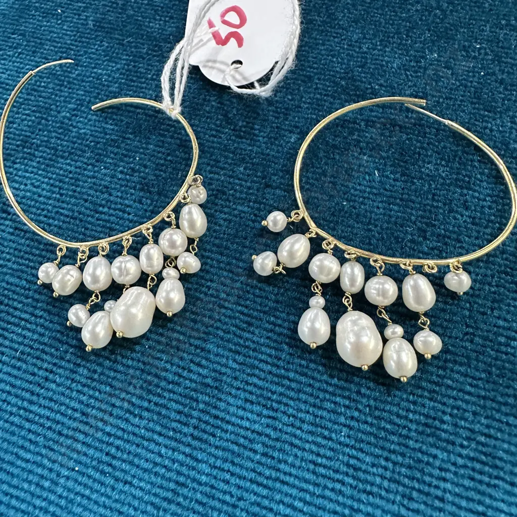 Gold & Pearl hoops Image 1++