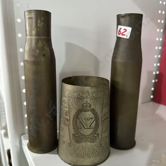 Pr Brass shells and NZ commemorative tankard