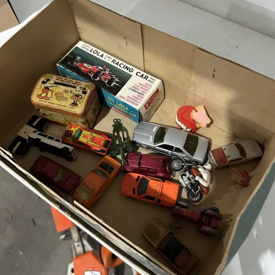 toy cars, money tin etc