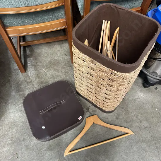 basket and wooden hangers