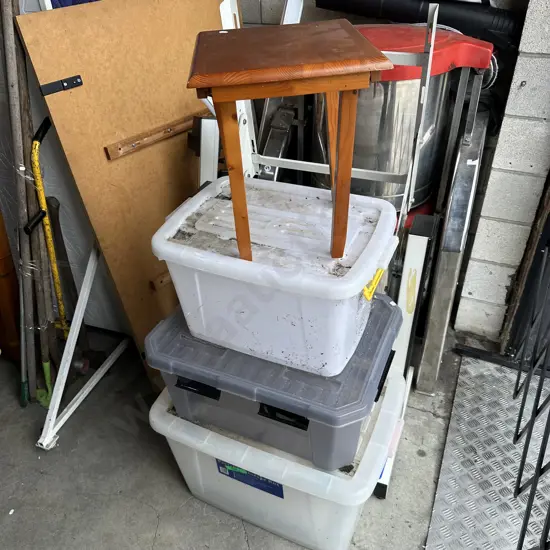 3 storage bins and a side table