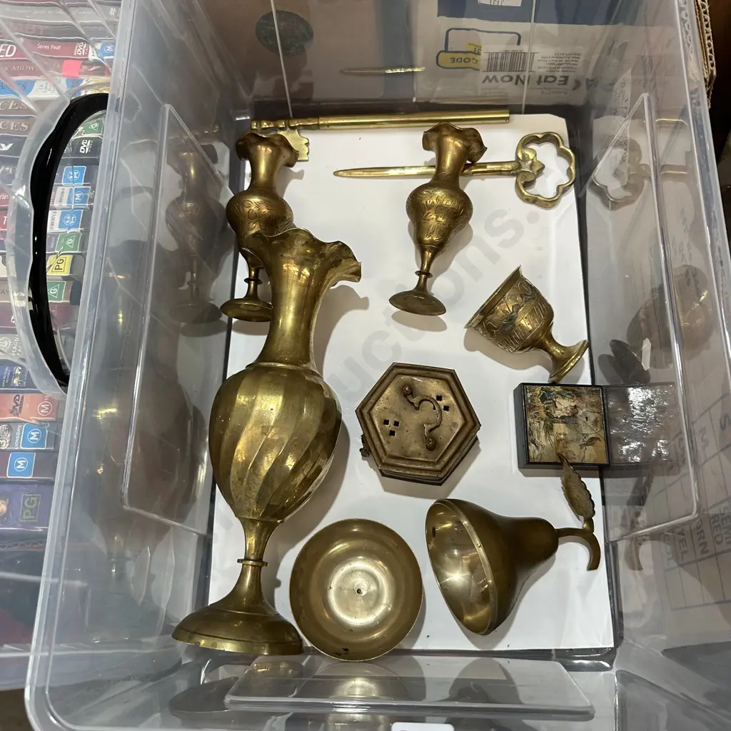 lidded bin & brassware Image 1++