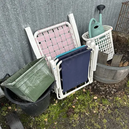 planters and deck chairs