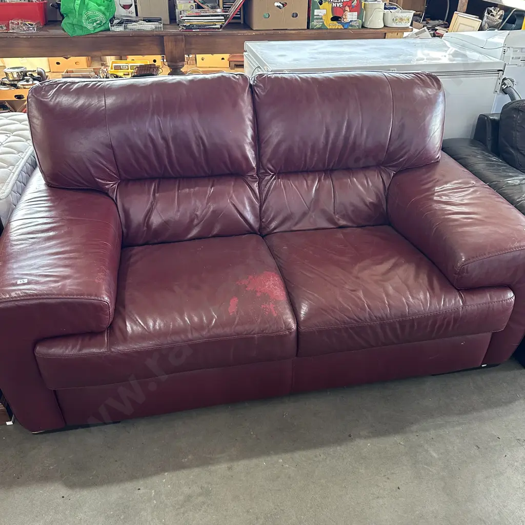 Burgundy leather style sofa (has some peeling) Image 1++