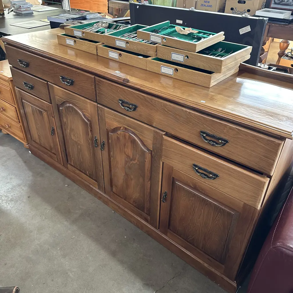 solid wooden sideboard with lined cutlery drawers Image 1++