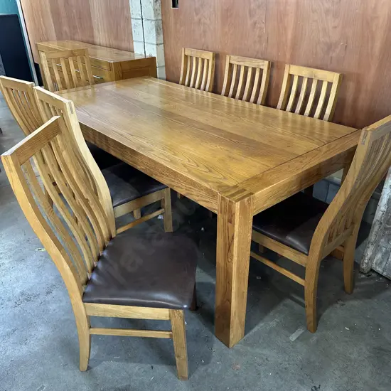 Large solid Oak dining table & 8 chairs 2100 x 1050
