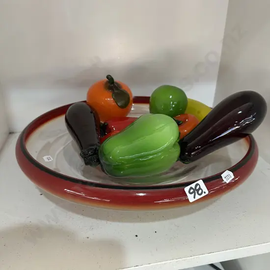 art glass bowl and fruit