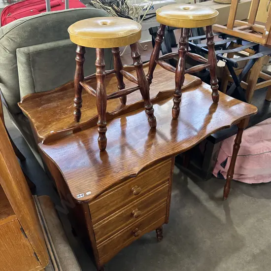 Pr of solid desks with the matching stools
