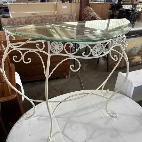 metal hall table glass top