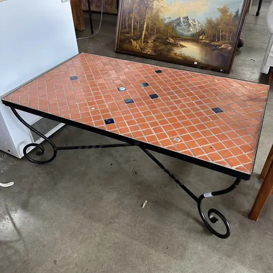 heavy wrought iron tile top outdoor coffee table