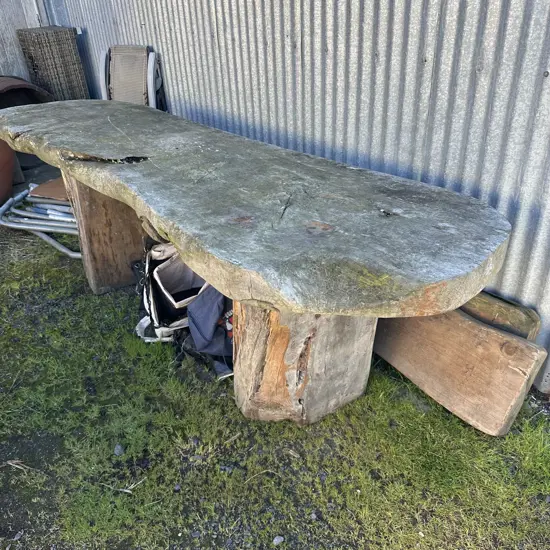 large heavy Macrocarpa table and slabs for bench seats