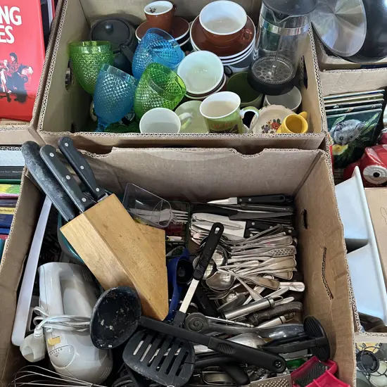 2 boxes kitchenware and crockery