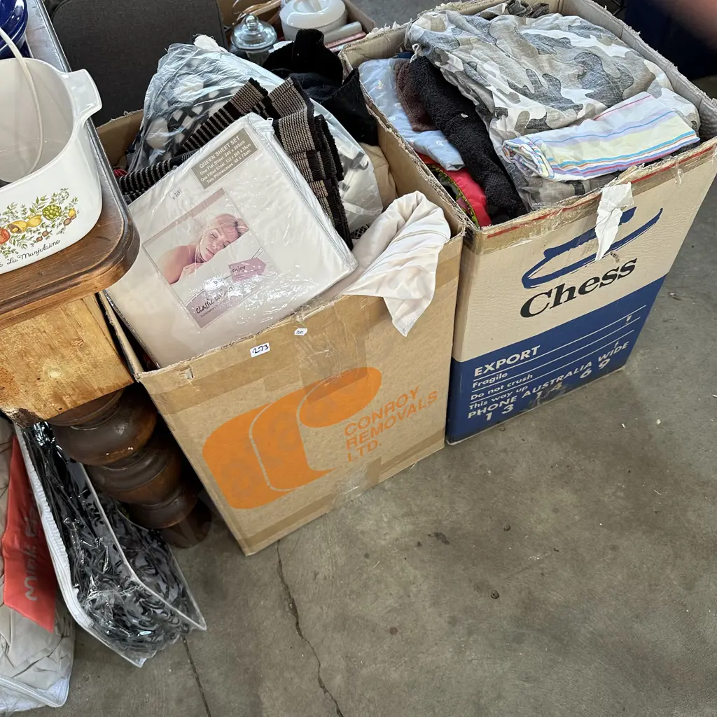 2 large boxes bedding, towels etc Image 1++
