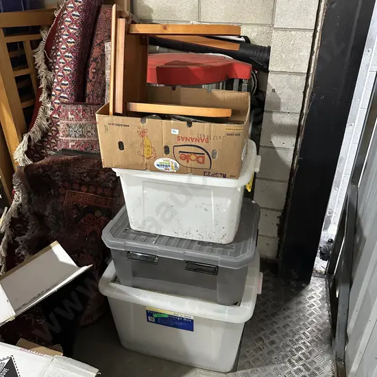 bins, box lot and side table
