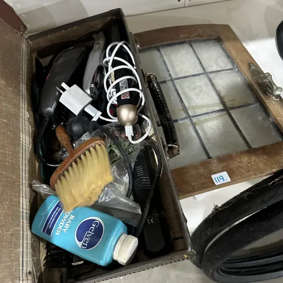 hairdressing gear and leadlight cupboard door