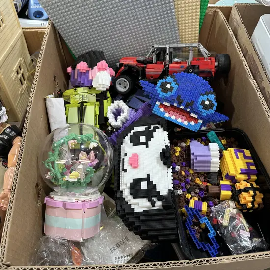 Box of building blocks, toy car etc.