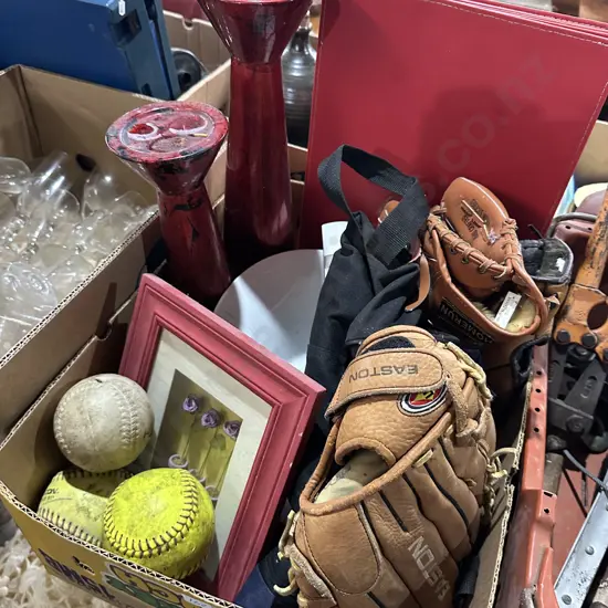 Candle stands, softball mits and balls etc.