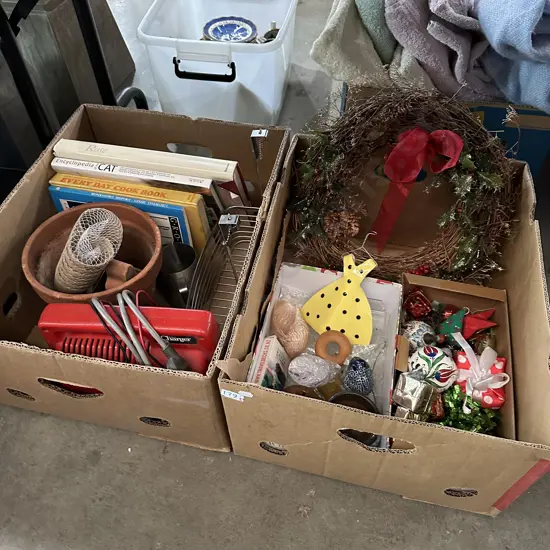 Two boxes assorted items.