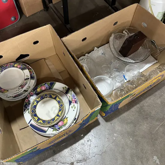 2 boxes dinner & glassware etc