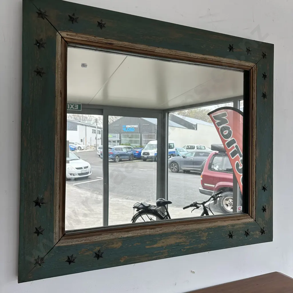 wooden framed mirror with tin stars 900 x 770mm Image 1++