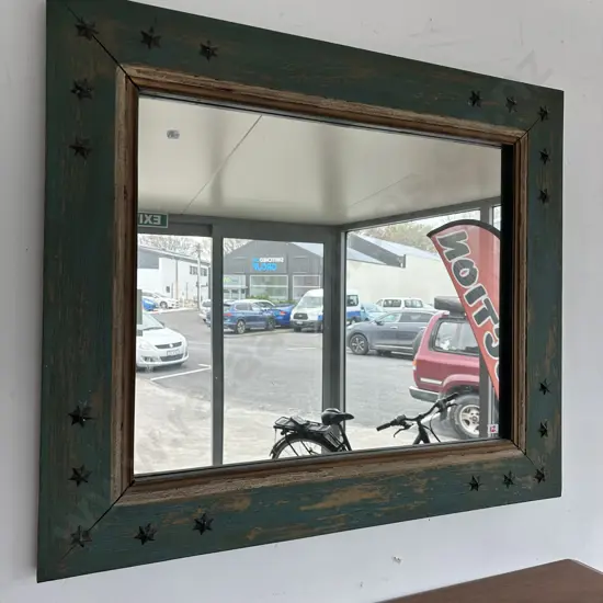 wooden framed mirror with tin stars 900 x 770mm