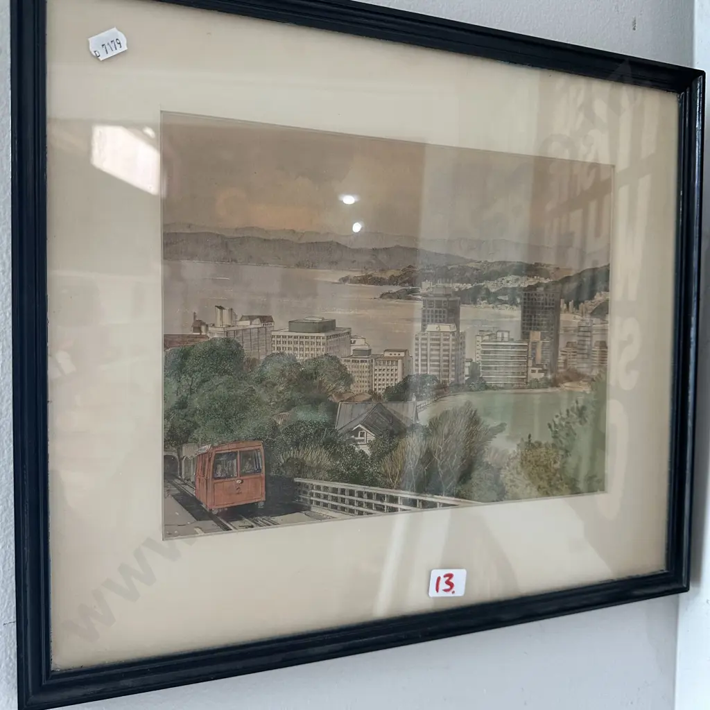 signed watercolour of cable car Wellington Image 1++