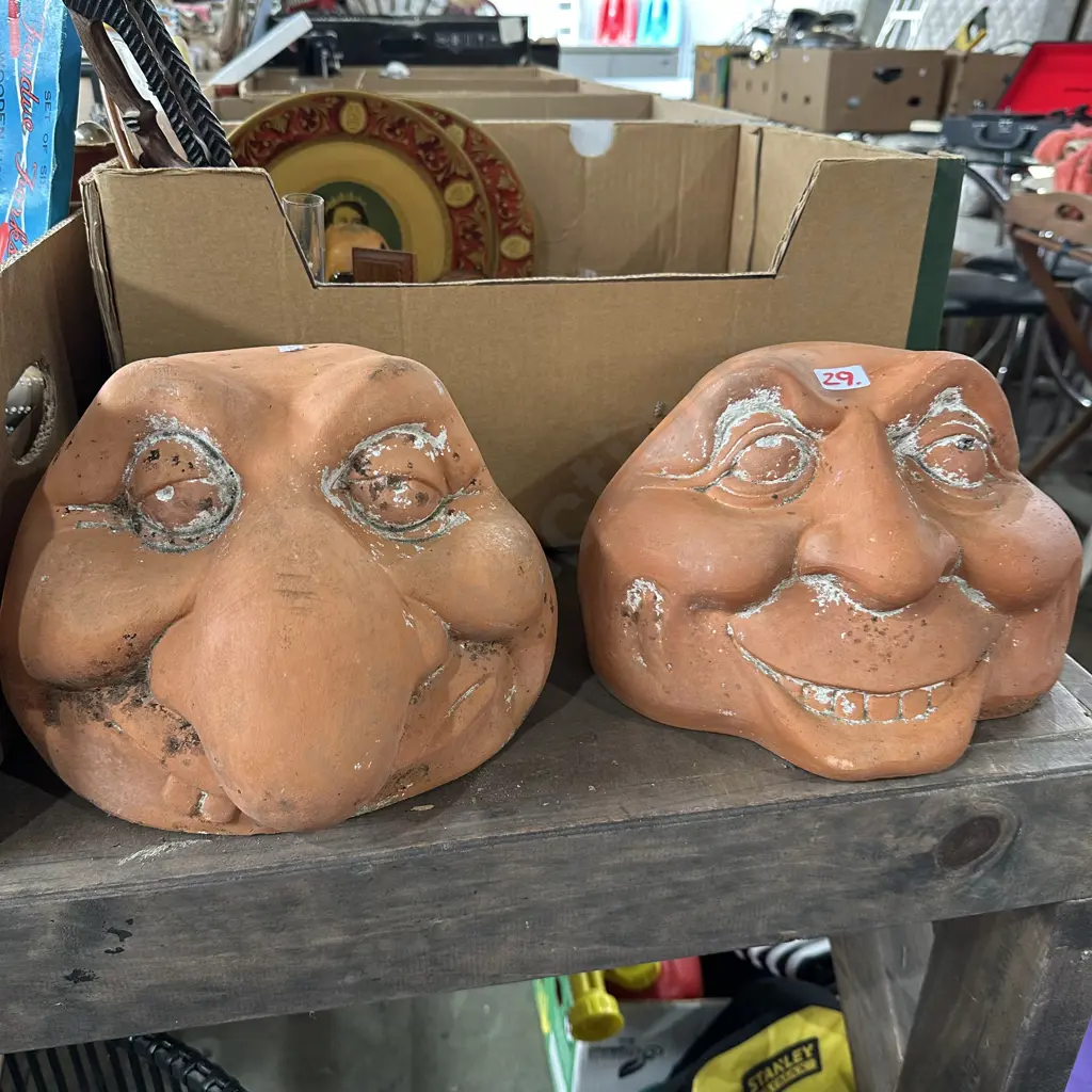 Pr of terracotta garden faces Image 1++
