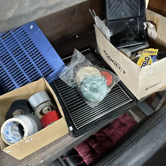 oven trays, sanding disks, painting gear, tape etc