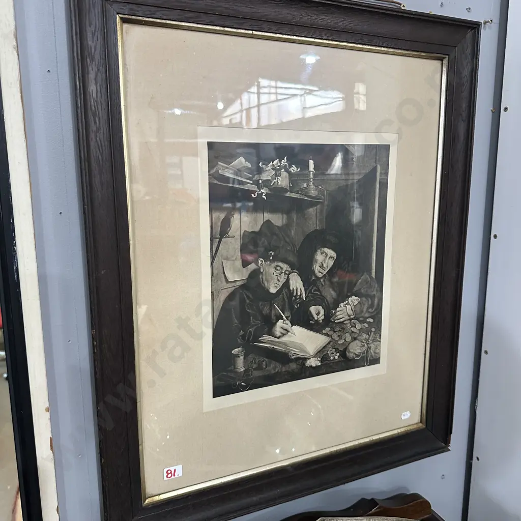 early Oak framed print of "The Misers" Image 1++