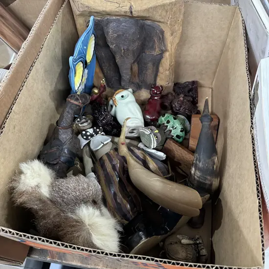 Box of vintage and decorative figures etc.