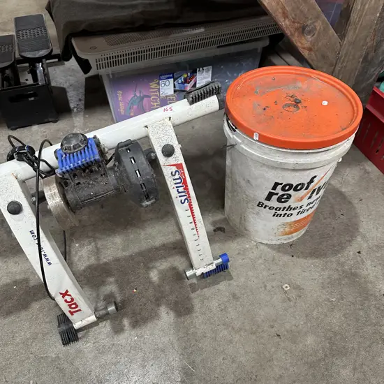 Bike trainer and roof paint.