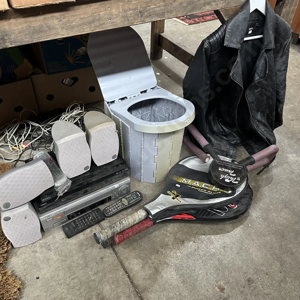 Bay lot camp toilet, jacket, rackets, DVD and VCR players etc. Image 1++