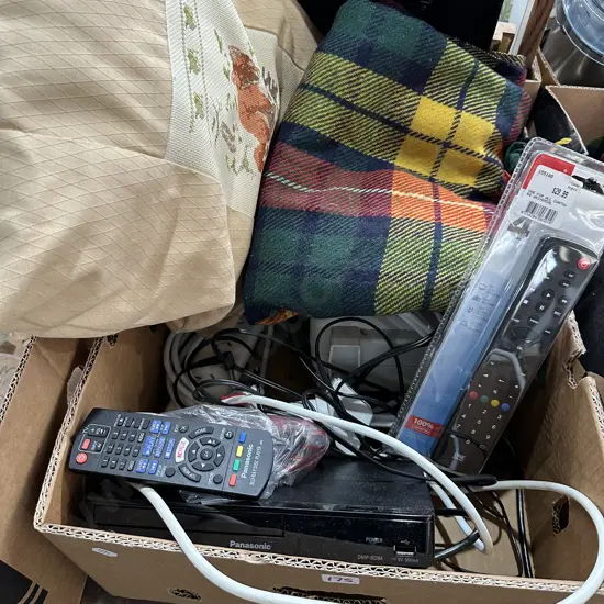 Blanket, cushion, blu-ray disk player and universal remote etc.