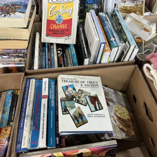 Two boxes books - cooking and angling.