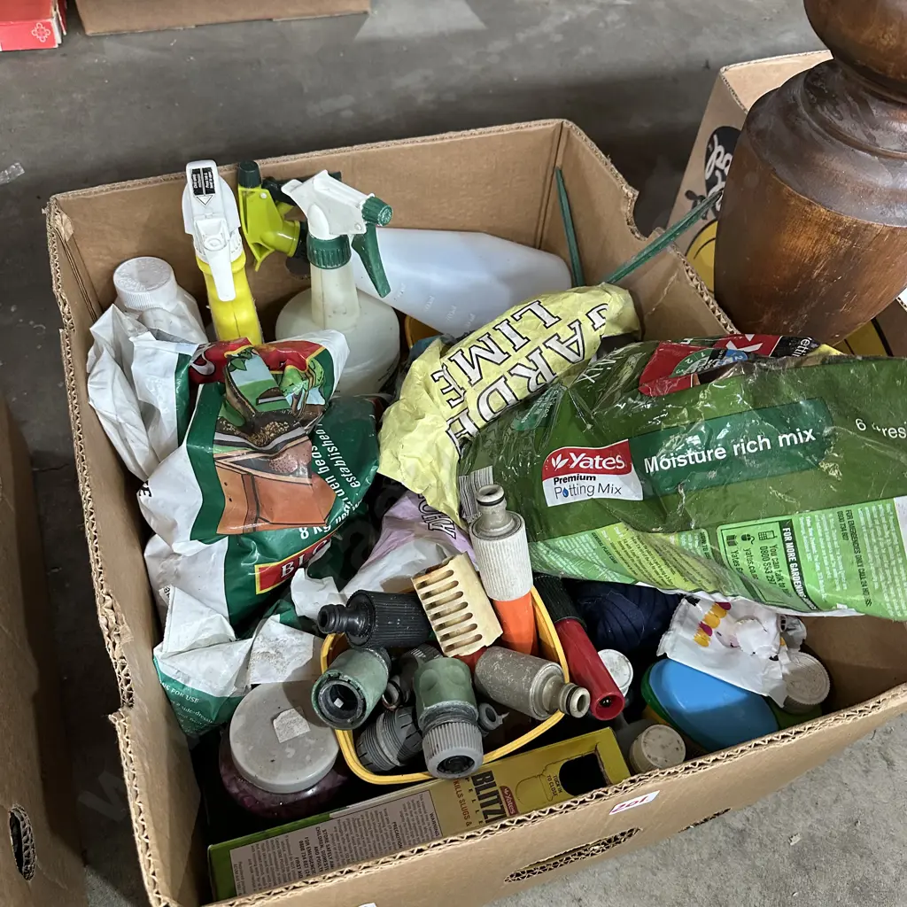 Box of gardening products and accessories. Image 1++