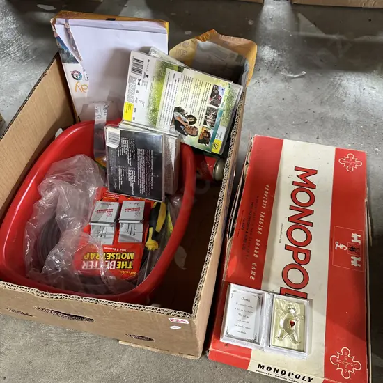 DVDs, traps, batteries, paper and game