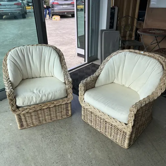 Pr of tidy cane patio chairs