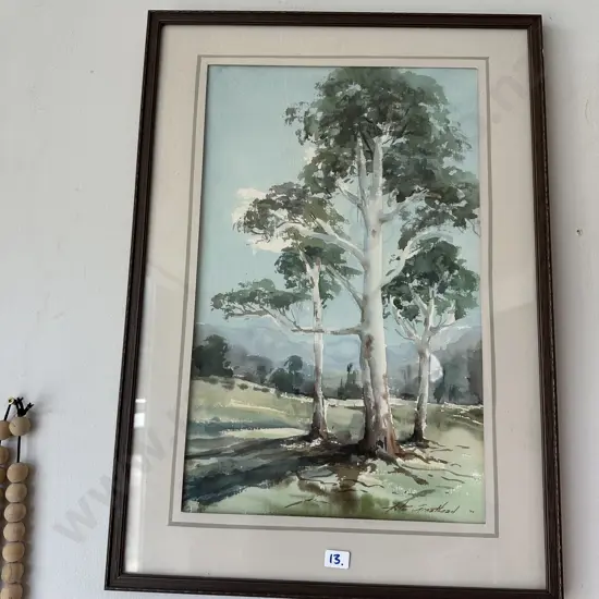"Gums Amberley" North Canterbury signed water colour 1977