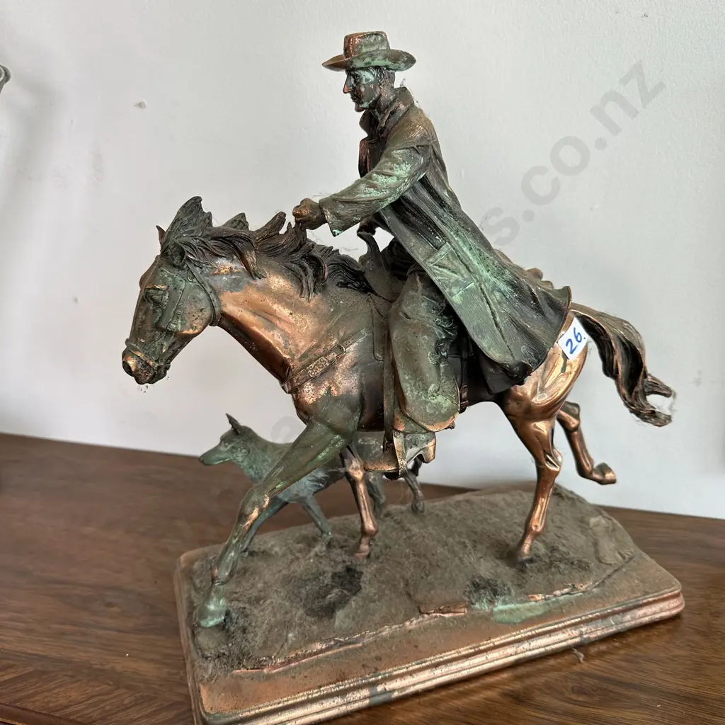 Copper finished figure of stockman & his dog 37cm tall (some damage) Image 1++