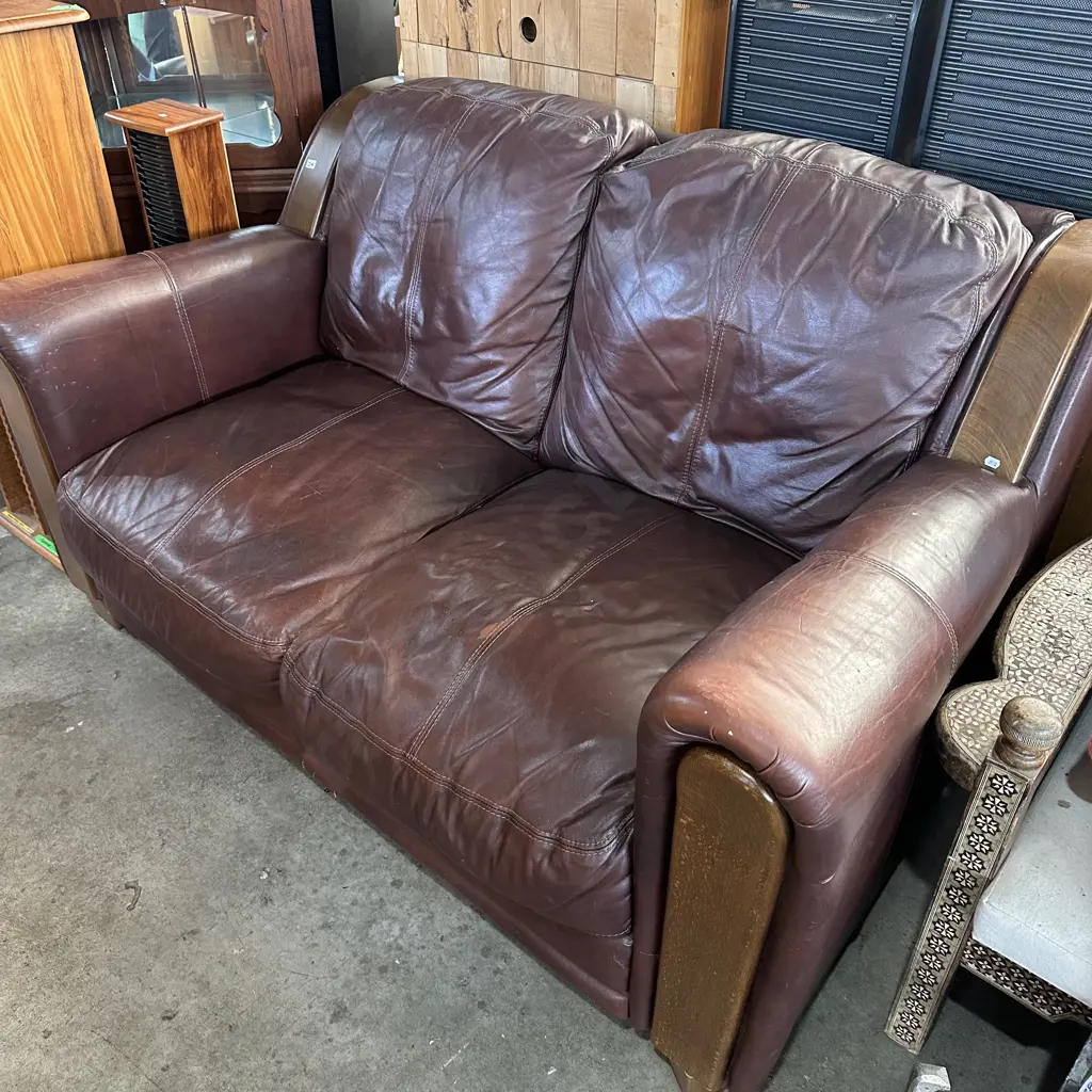 leather sofa wooden trim Image 1++