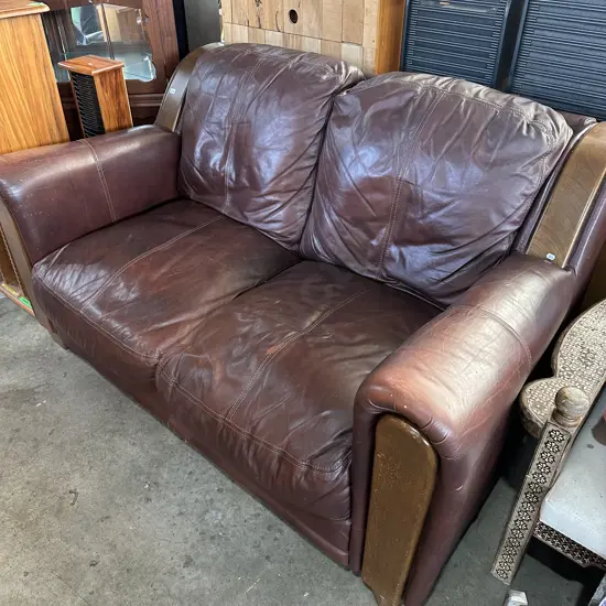leather sofa wooden trim
