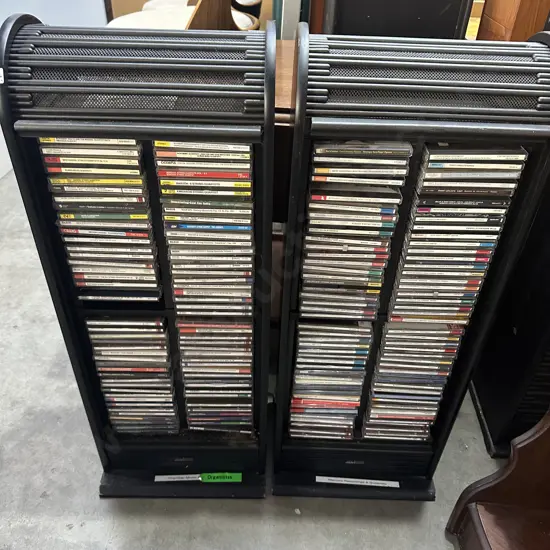 Pair CD racks plus CDs.