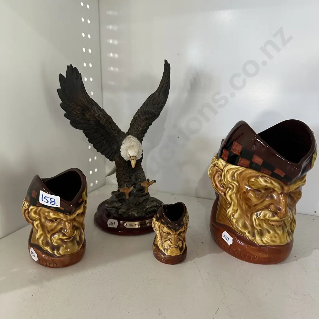Eagle figure plus set of three vintage Wade ceramic character jugs. Image 1++