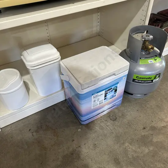 4Kg gas bottle plus cooler box and bins.