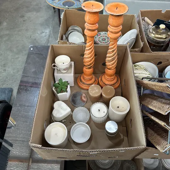 Pair of candlesticks and candles etc.