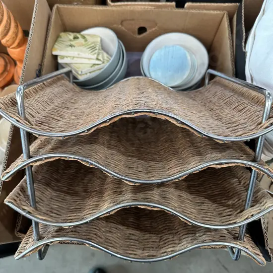 Winerack and bowls etc.