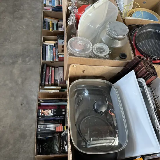 Two boxes electric frying pan, drinks dispenser etc.